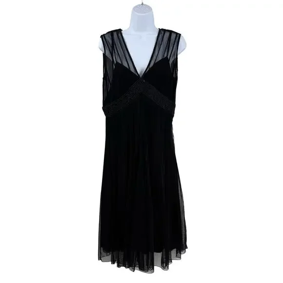 MixIt Y2K Black Mesh Midi Dress 10 Beaded Whimsigoth Event Goth Vamp Witchy - Picture 1 of 9